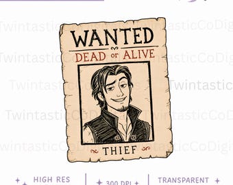 Cartaz de Procurado do Flynn Rider em PNG, Enrolados em PNG, Cartaz de Procurado da Disney, Pascal em PNG, Arte de Fã da Rapunzel, Sublimação da Disney, Download Digital