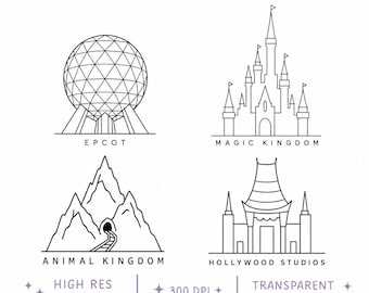 Pacote de PNGs dos Parques da Disney, Pacote de PNGs dos Ícones dos Parques da Disney World, Arquivo de Corte PNG para Cricut do Magic Kingdom, Epcot, Hollywood Studios e Animal Kingdom