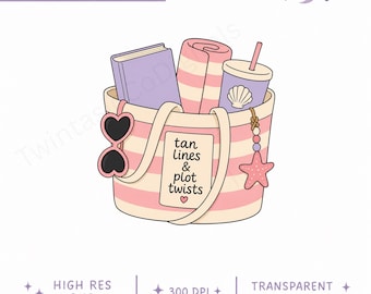 Tan Lines & Plot Twists PNG | Summer Bookish PNG | Beach Reader Sublimation Design | Coastal Coquette Tote Graphic | Booktok Digital File