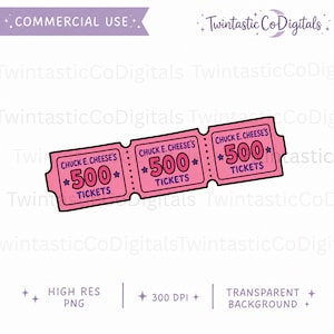 May include: A digital graphic featuring three connected pink arcade tickets. Each ticket displays the text CHUCK E. CHEESE'S, the number 500, and the word TICKETS in purple and pink, accented with small purple stars and perforated edges.
