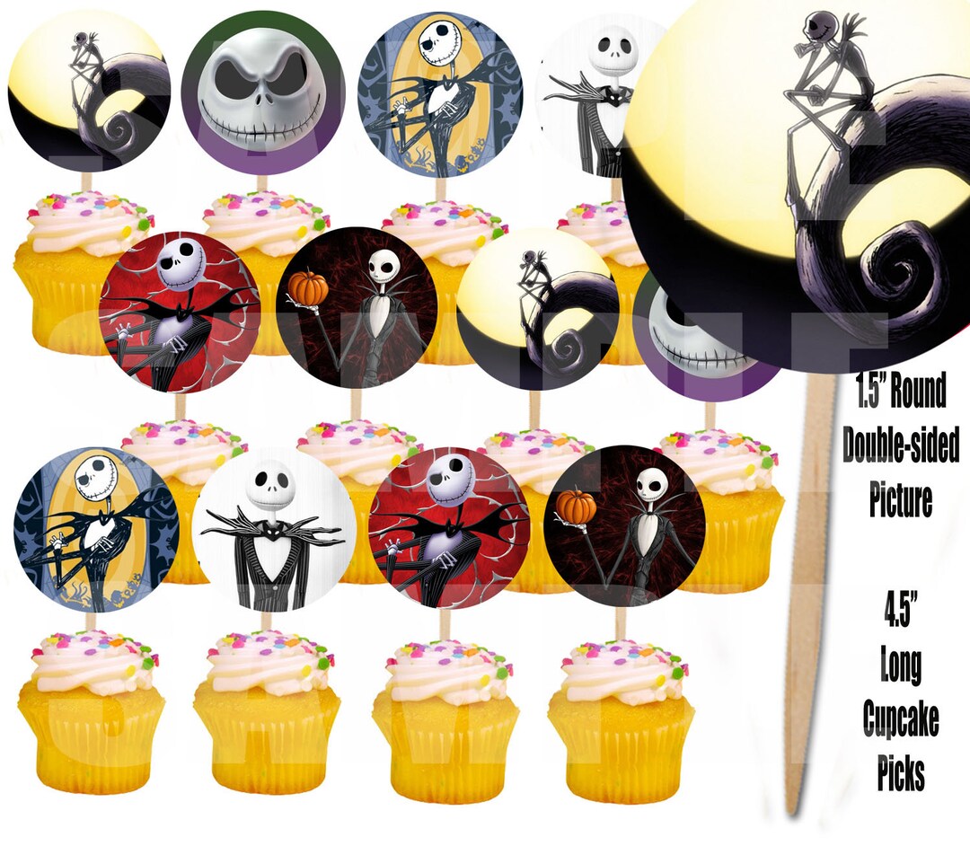 Jack Skellington Cupcake Picks Cake Toppers Doublesided 12 Etsy
