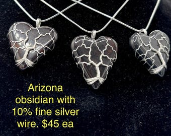 Arizona Obsidian Heart Pendant: Silver Tree of Life Wire Wrap