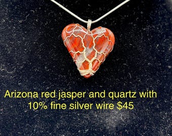 Arizona Red Jasper Heart Pendant: Silver Tree of Life Wire Wrap