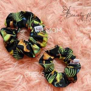 Dinosaur Scrunchie, Dino Hair Ties, Cotton Scrunchie, Dino Ponytail Holder, Forest Din, Girl Scrunchies, Mom Scrunchies