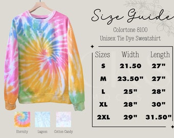 Colortone 8100 Size Guide, Tie Dye Size Chart, Digital Download, Sweatshirt Mock Up, Trendy Unisex Sweatshirt