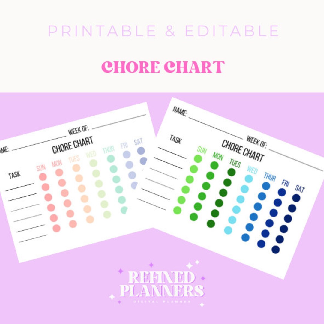 Digital chore chart dotted chore chart pastel spring and etsy
