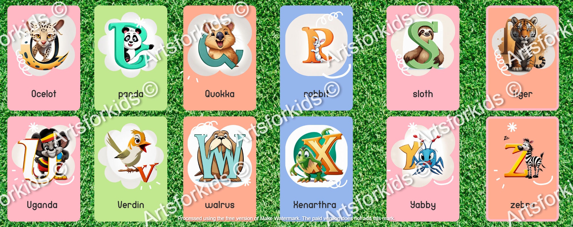 Animal Alphabet Flashcards Printable Set With Free Coloring Etsy