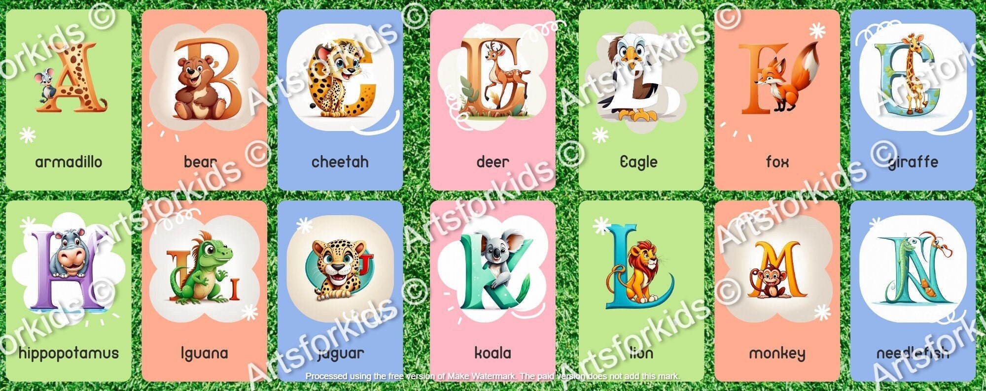 Animal Alphabet Flashcards Printable Set With Free Coloring Etsy