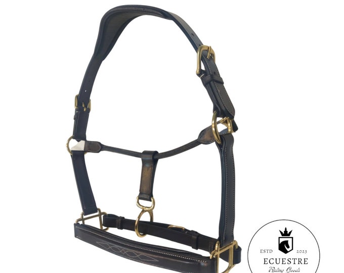 Featured listing image: Anatomical leather horse halter (pony, cob, horse sizes)