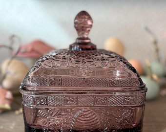 Vintage Purple Amethyst Tiara Exclusives Sandwich Honey Bee Beehive Candy Box