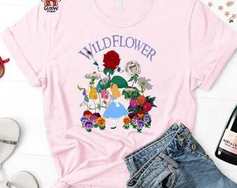 Alice And Wildflower Fanart Unisex Vintage T-Shirt, Alice in Wonderland Wildflower Shirt, WDW Wildflower Shirt, Gift For Fans