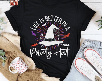 Life Is Better In A Pointy Hat Vintage T-Shirt, Witch Hat Shirt, Cute Halloween Shirt, Halloween Funny Shirt, Witches Shirt, Gift For Her