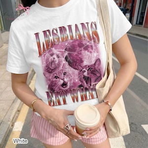 Lesbians Eat What Funny Cat Shirt, Lesbian Pride Cat Tee, LGBTQ Graphic T Shirt, Funny Gay Cat Lover Gift, Cute Lesbian Humor Shirt