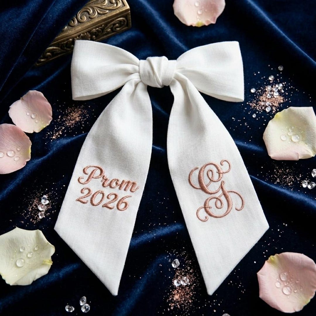 Personalized Prom 2026 Bow Ribbon, Custom Monogram Linen Bow, Prom Hair ...