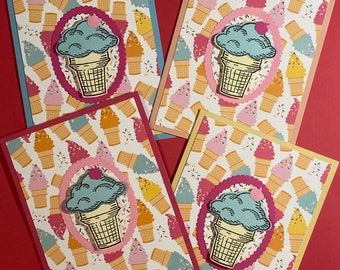 Set of 4 Ice Cream Birthday Cards