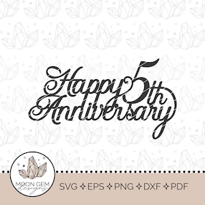 Adorno SVG para 5.º aniversario / Decoración de fiestas / Celebración del amor / Aniversario de bodas / Decoración de tartas / Hazlo tú mismo / Archivo de corte