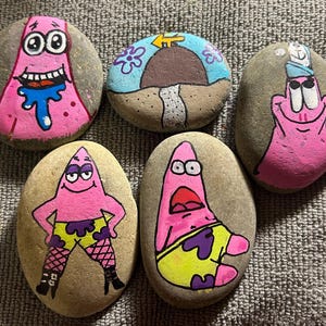 Handpainted Patrick star rocks, knick knack SpongeBob rocks