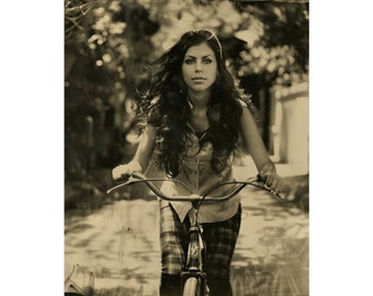 Girl on a Bicycle Vintage Style Wall Art Poster