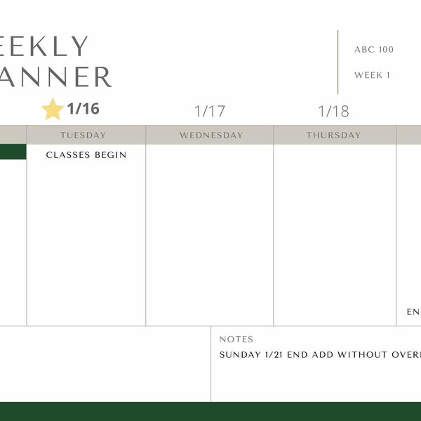 Spring 2024 CSU Weekly Planner Template Digital File