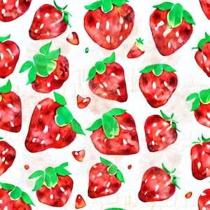Watercolor Strawberry Pattern, Seamless Pattern, Digital Paper,  Scrapbook Paper, Sublimation