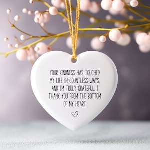 Gratitude Keepsake: Ceramic Heart Ornament, Thank You Gift, Kindness Appreciation, Heartfelt Message, Sentimental Gift,  Thankyou Message