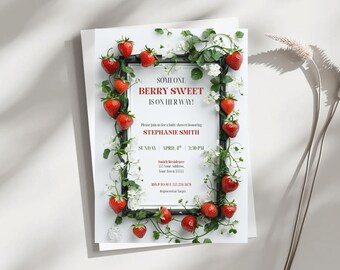Zaproszenie na baby shower, motyw SOMEONE BERRY SWEET