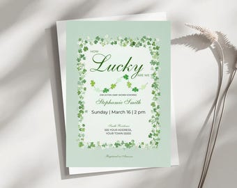 Zaproszenie na baby shower „Jakie mamy szczęście?”, motyw dnia św. Patryka