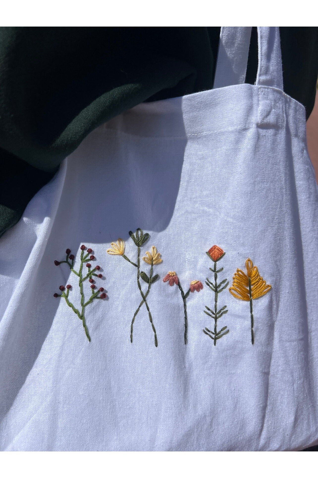 Embroidered Wildflower Canvas Tote Bag | Handmade Tote Bag