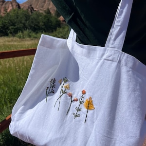 Embroidered Wildflower Canvas Tote Bag | Handmade Tote Bag, Floral Tote Bag, Wildflower Embroidered Bag, Flower Tote, Eco Friendly Grocery