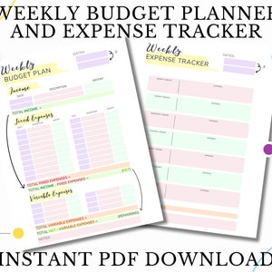 Planificador de presupuesto semanal y seguimiento de gastos PDF digital imprimible para planificación y organización financiera / Tamaño de carta / se adapta a carpeta de 3 anillas