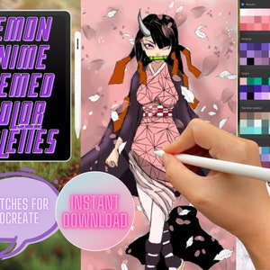 Demon Anime Procreate Color Palettes for Anime ART! 10 custom character palettes! anime slayer themed demon art style, color themed palettes