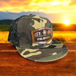 Philippines Pilipinas Est 1898 patch mesh cap Hat Snapback mesh Cap engraved leather Baseball mesh Cap Filipino Pinoy Pinay Filipina