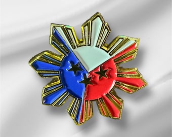 Pin de esmalte del sol y las estrellas filipinos: un regalo del orgullo filipino