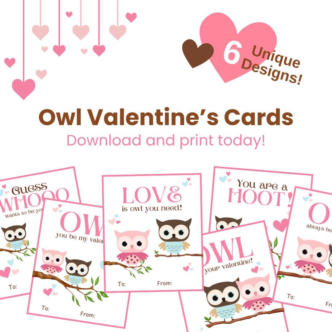 Owl Valentine's Cards - Digital Download