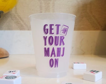 10 Mahjong Cups - Mahjong Game Prize - Get Your Mahj - Ten 16oz Plastic Cups In Purple