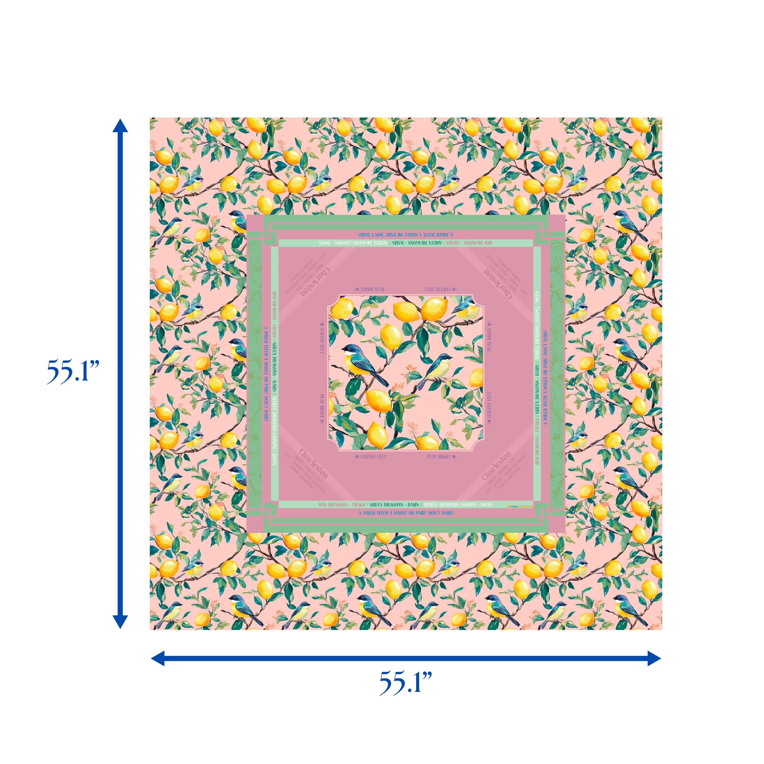 Citrus Mahjong Mat with Rules - Mahjong Table Cloth with Charleston Quick Guide - Mahjong Tablecloth for Beginners - Mahjong Gifts