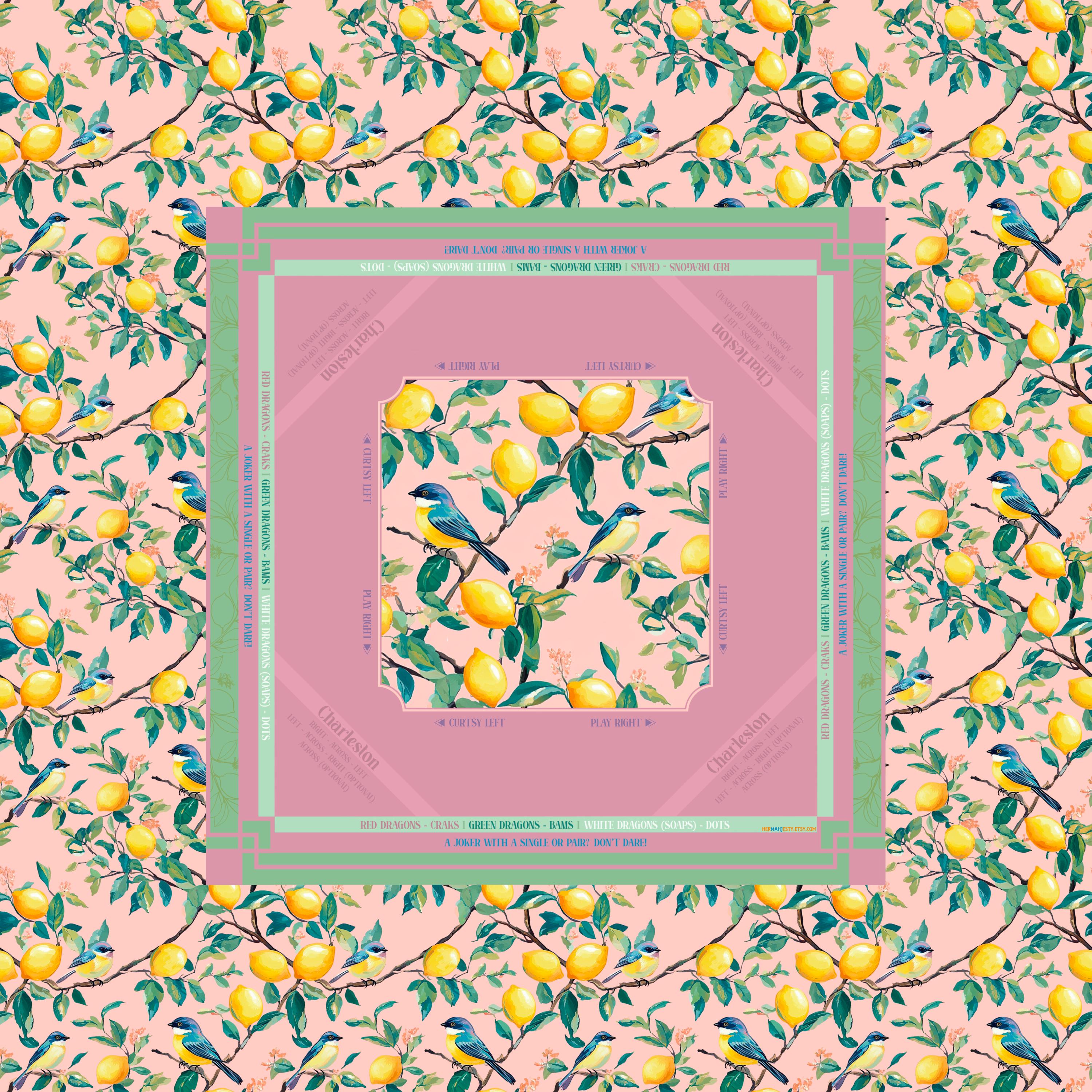 Citrus Mahjong Mat with Rules - Mahjong Table Cloth with Charleston Quick Guide - Mahjong Tablecloth for Beginners - Mahjong Gifts