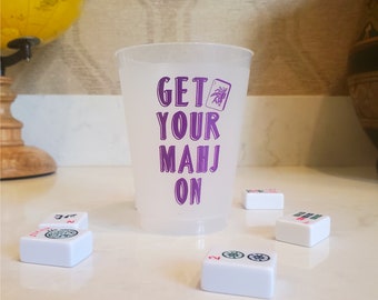 Mahjong Cups - Mahjong Game Prize - Get Your Mahj - 10 16oz Plastic Cups In Purple