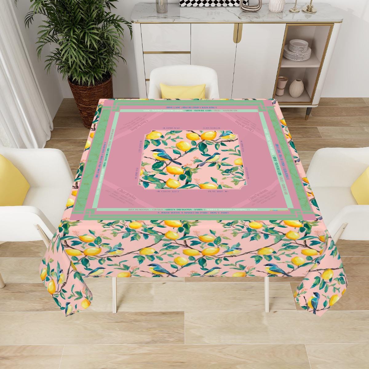Citrus Mahjong Mat with Rules - Mahjong Table Cloth with Charleston Quick Guide - Mahjong Tablecloth for Beginners - Mahjong Gifts