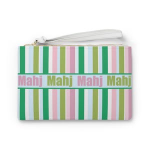 Mahjong Cards Holder - Mahjong Clutch - Vegan Leather - Green and Pink Mahjong Purse - Mahjong Gift - Mahjong Game Prize - Mahj On!