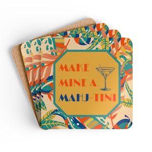 Mahjong Coaster Set - Mahjong Coaster Gift 4 Piece Set - Mahjong Gifts for Mahjong Player