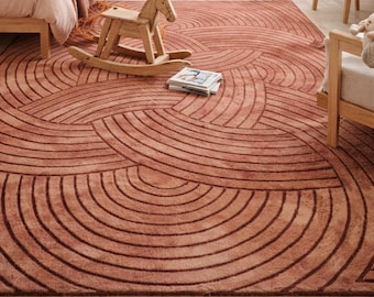 Modern Terracotta Geometric Tufted Rug – Scandinavian Designer Area Carpet