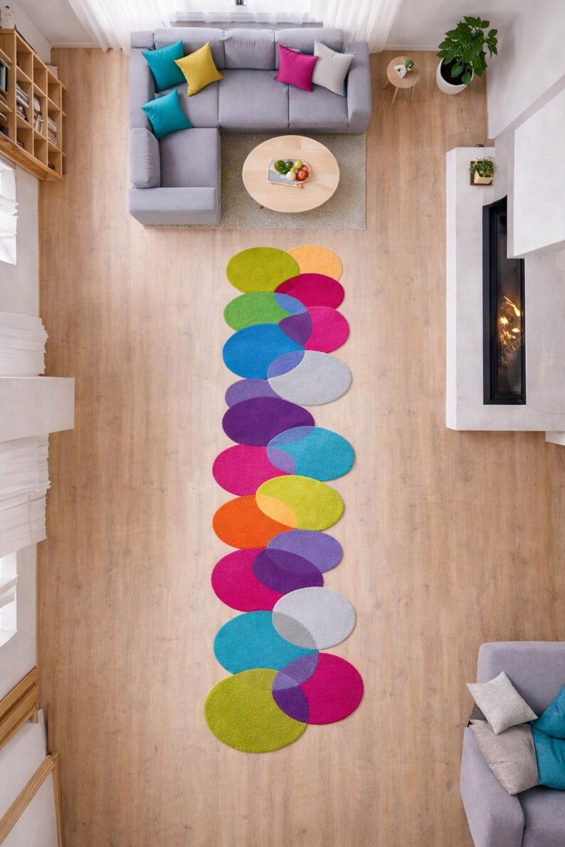 Hand-tufted Wool Circle Rug | Rainbow Abstract Carpet - Etsy