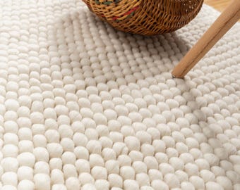 Handmade Ivory Wool Pebble Rug, Modern Textured Area Carpet
