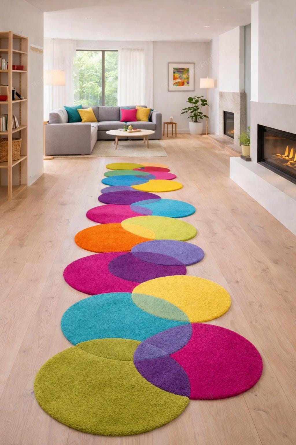Hand-tufted Wool Circle Rug | Rainbow Abstract Carpet - Etsy