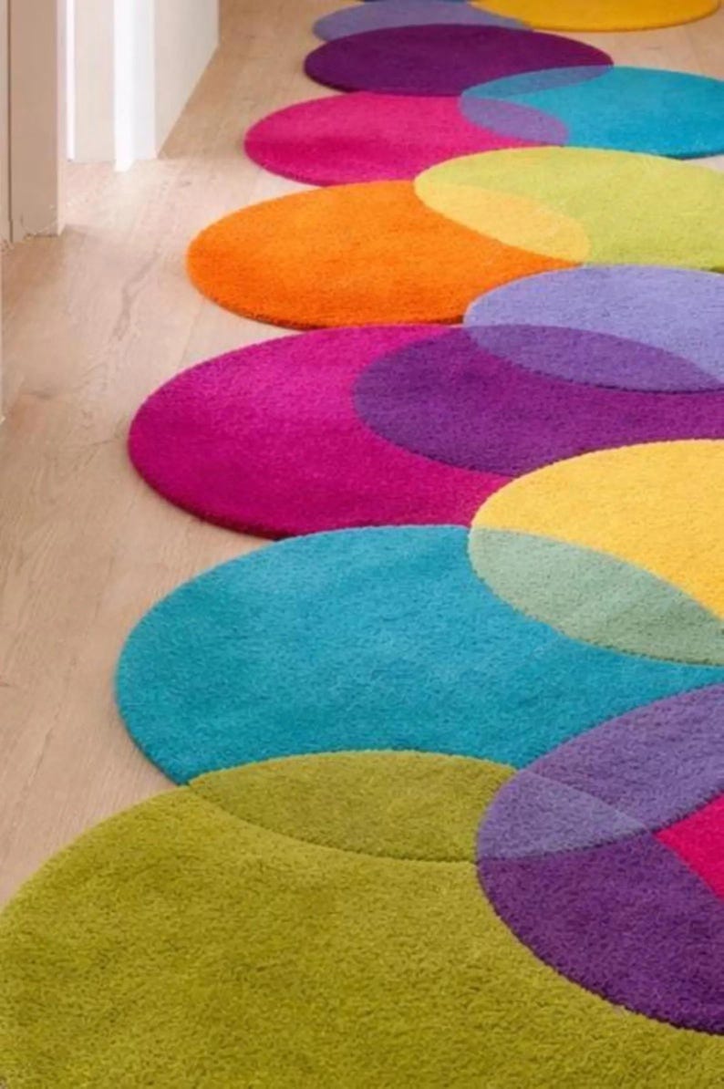 Hand-tufted Wool Circle Rug | Rainbow Abstract Carpet - Etsy