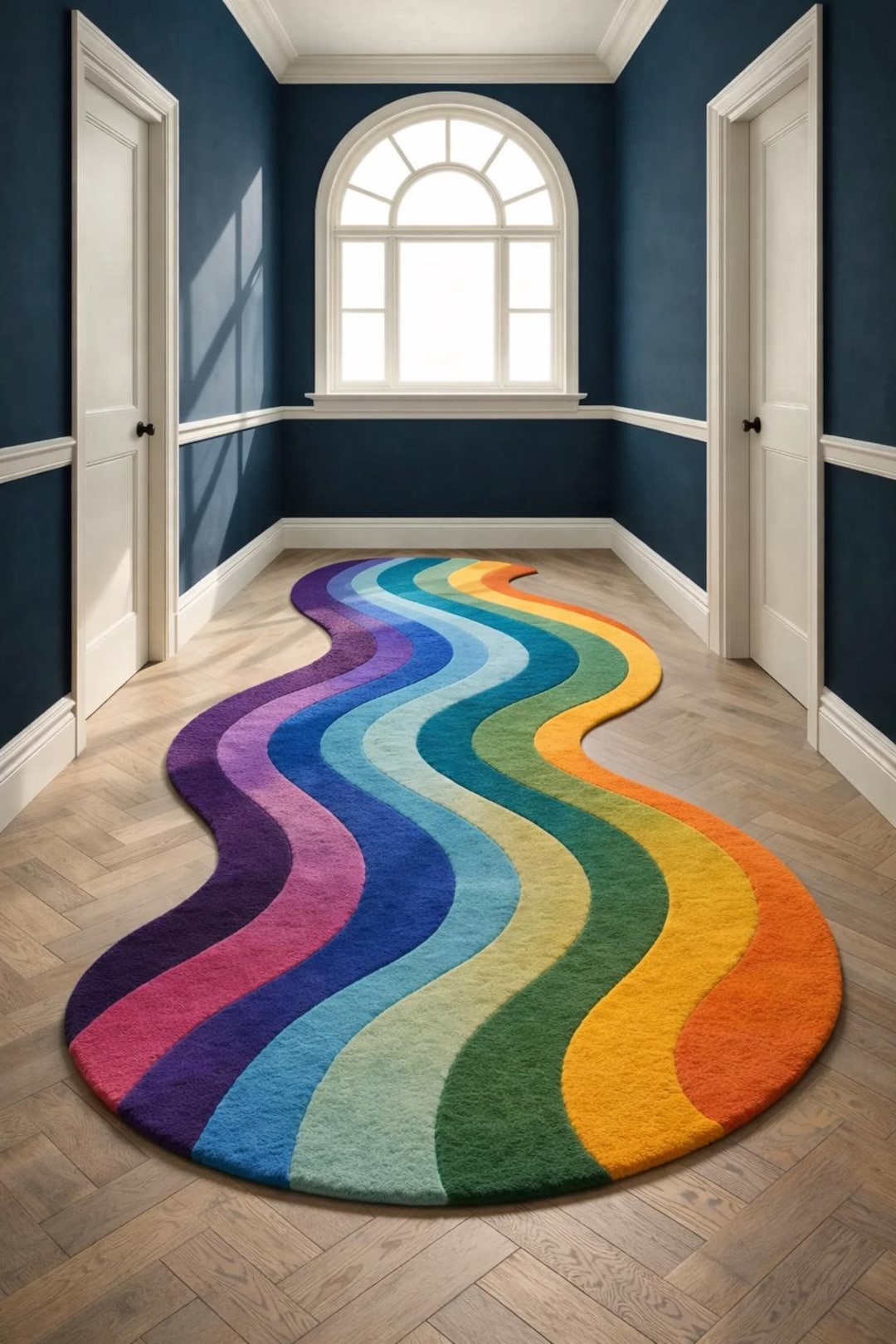 Wool Rainbow Rug Buy Hand-tufted Wool Rainbow Rug | Wavy Colorful Hallway Decor Online ...