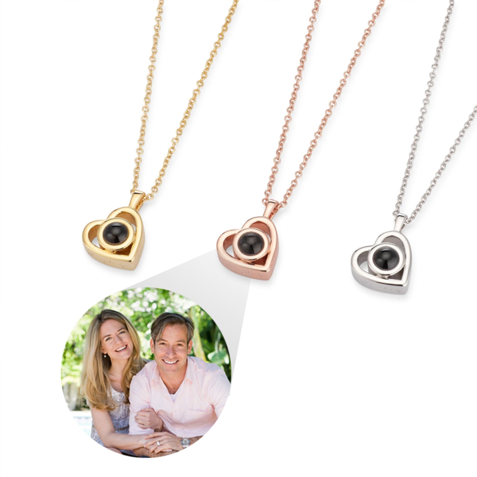 Godchoices Personalized Couple Necklace Set with Photo Love Heart Matching  Photo Necklace Sterling Silver Couples Photo Projection Necklace for