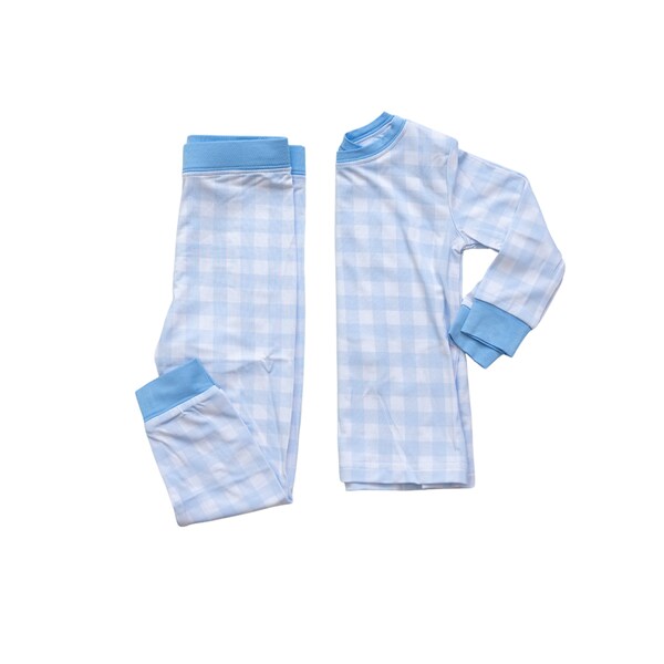Classic Light Blue Gingham Bamboo Pajama Set | Bamboo Baby & Toddler Pajamas, Classic Simple Style | High Quality Bamboo Two Piece Set