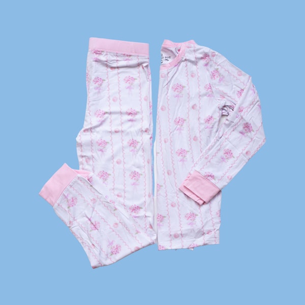 Light Pink Hydrangea  Bamboo Pajama Set | Bamboo Baby & Toddler Pajamas, Classic Simple Grandmillenial Style | Quality Bamboo Two-Piece Set